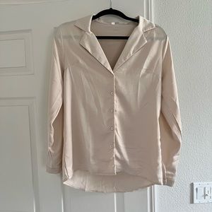 Long Sleeve Cream Silk Button Up